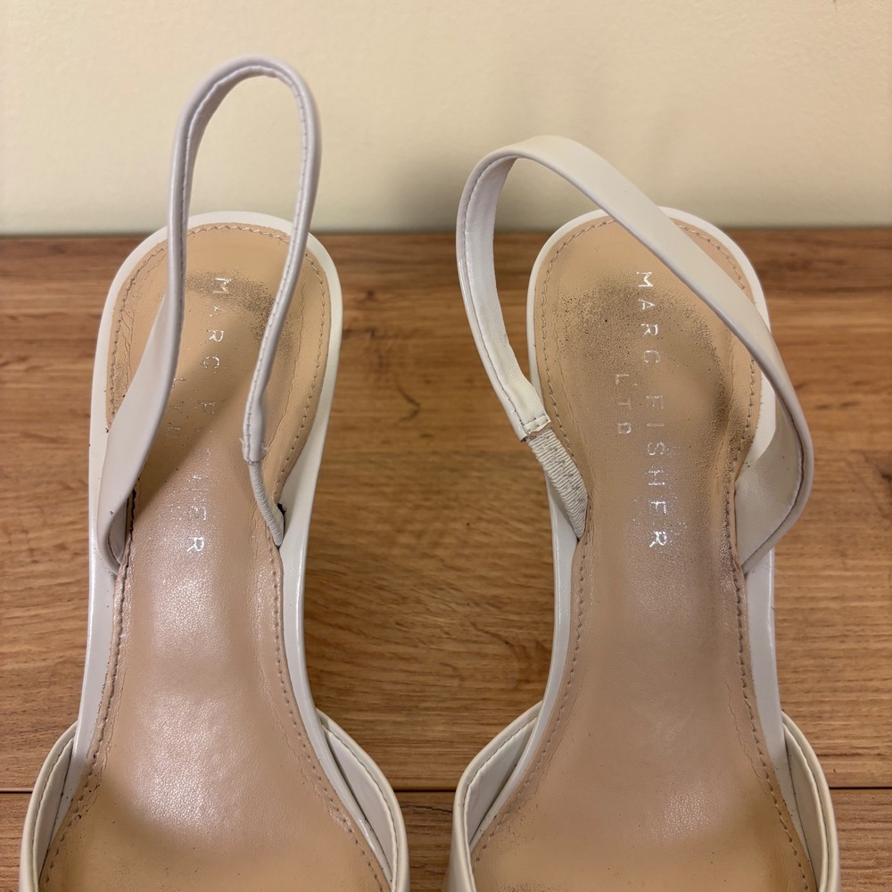 MARC FISHER Noland Slingback Dress Pump White Leather Women Size 8.5 Pointed Toe - Picture 7 of 11